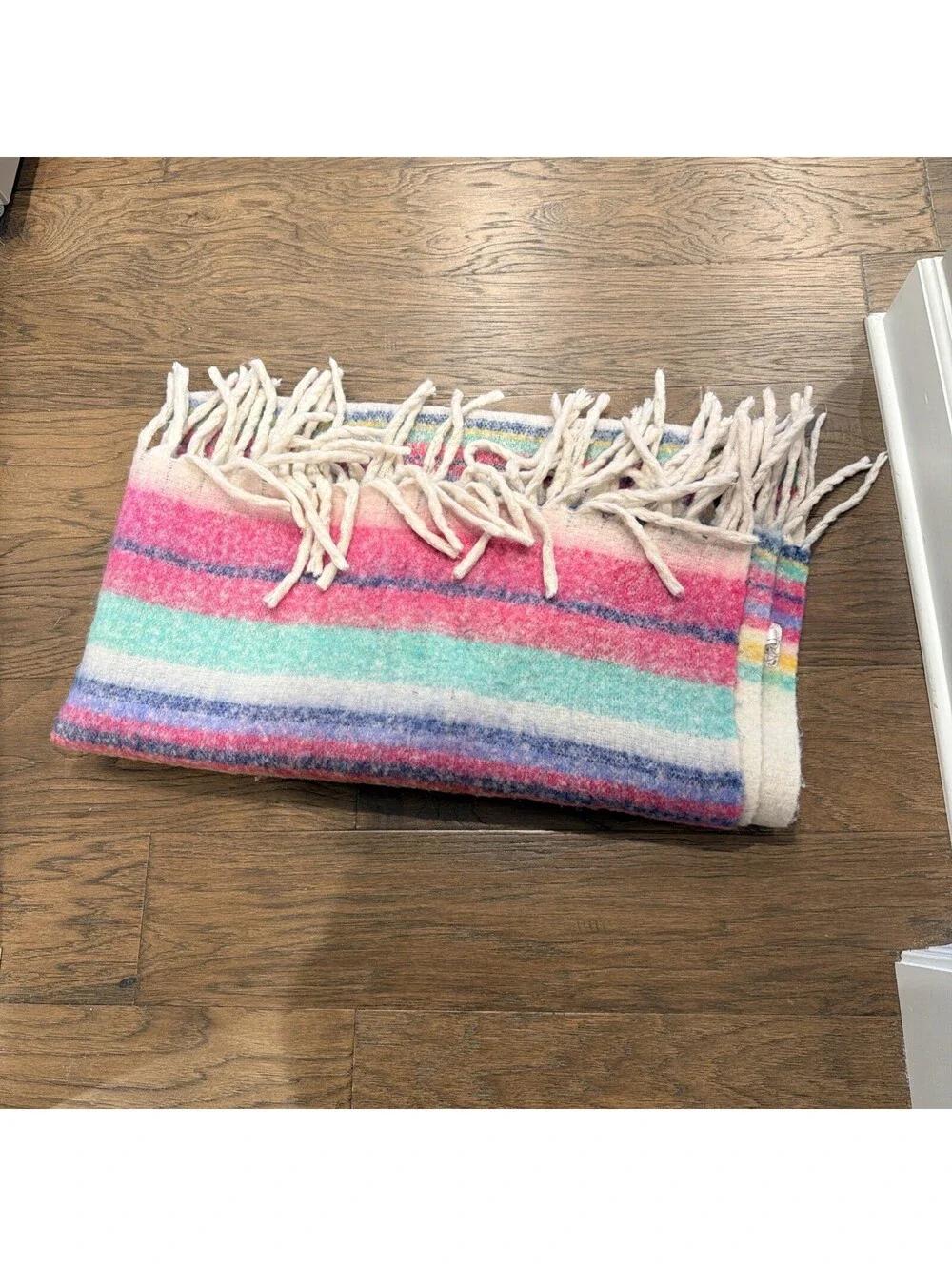 Free People Skye Stripe Fringe Throw Blanket Pastel Rainbow Boho Tassels